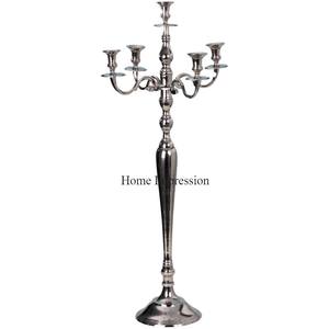 Candelabro de aluminio pulido con espejo brillante de color plateado, candelabros de alta calidad estándar para decoración de bodas y suministros de la India - Product Image 1