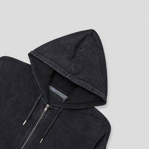 Veste de travail tendance en denim délavé avec doublure, veste de travail vintage délavée à capuche, fermeture éclair, lavage à l'acide, sweat-shirt thermique pour homme - Product Image 4