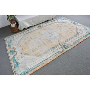 พรมตุรกีโบราณสีเบจสีน้ำเงินขนาด5.7x8.8ฟุตงานเย็บปะแบบคลาสสิกห้องนอนขนแกะขนาด10มม. โถงทางเดินสี่เหลี่ยมผืนผ้า - Product Image 2