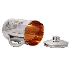 IndianArtVilla Steel Copper Floral Design Drinkware Gift Set of 1 <b>Jug</b> & <b>Glass</b> Set With Blue Gift Box- 1500 ML - Product Image 3