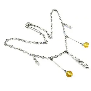 Minimalist 925 Silver Chain Necklace with Yellow Crystal <b>Beads</b> Silver Vintage Everyday Wear Women's Gift Jewelry - Product Image 1