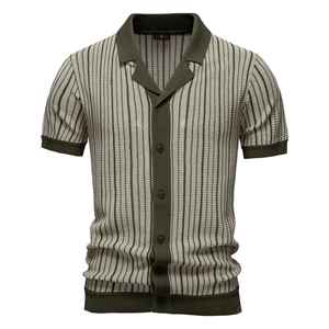 Malla a rayas para hombre para camisa Polo Jersey transpirable Top de punto con cuello vuelto y patrón sólido - Product Image 5