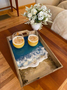 High on Demand Epoxy Resin Wooden Round Handmade Serving <b>Tray</b> with Custom Pattern for Decorative Use Saniya Handicraft - Product Image 2