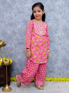 Pure Cotton Girls Traditional Kurti Pant Set with Lace Floral Print Weaving Comfortable Ethnic Wear for Party & Festival Events - Product Image 3