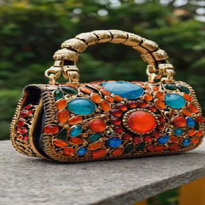 Broderie florale ornée de perles sur un sac à cadre crème. Pièce de boutique intemporelle disponible à prix de gros. - Product Image 6