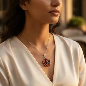 Pendentif en argent 925 plaqué or rose avec corail rouge pour un usage quotidien des femmes - Product Image 3