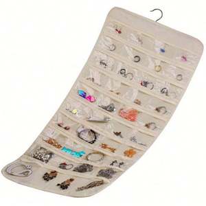 Organisateur suspendu double face à 80 poches pour bijoux, colliers, boucles d'oreilles, bracelets, avec cintre rotatif - Product Image 5