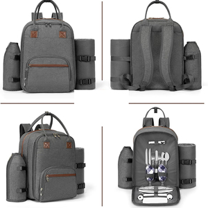 Sac à dos isotherme spacieux pour 2 personnes avec double compartiment réfrigérant, doublure anti-fuite, couverture imperméable et ensemble complet de couverts - Product Image 3