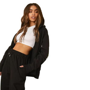 Sweat à capuche pour femme sur mesure avec fermeture éclair, noir, polaire 360 GSM, surdimensionné, décontracté, sweat à capuche uni avec fermeture éclair pour femme - Product Image 3