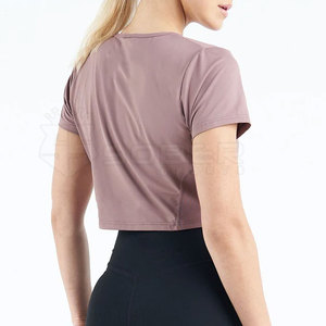2022 Logotipo personalizado Top corto para mujer Camisas de 1 pieza Tela de punto Patrón sólido Estilo informal para el verano Precio barato - Product Image 3