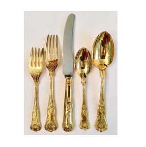 Ensemble de couverts en métal écologiques pour mariages, style européen moderne, finition dorée brillante, vaisselle décorée - Product Image 3