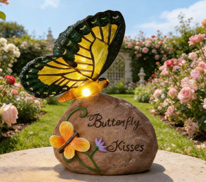 Statua di Farfalla su Roccia Alimentata a Energia Solare, Figurina in Resina con Luce LED per Decorazione Giardino - Product Image 5
