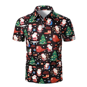 Custom Anti-Wrinkle Twill Crocheted <b>Christmas</b> Fashion <b>Men's</b> Santa Claus Printed Short Sleeve <b>Shirt</b> - Product Image 1