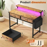 Bureau d'ordinateur avec support d'écran LED RGB OEM, 2 tiroirs en tissu, petit bureau avec design anti-basculement pour le bureau à domicile