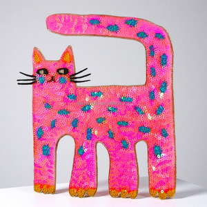 Stylish Pink <b>Cat</b> Sequin Embroidered Patch for Apparel - Product Image 1