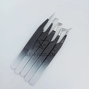 Pince à cils en acier inoxydable durable avec logo personnalisé, 5 pièces avec boîte à cartes, pince à cils à pointe en fibre - Product Image 1