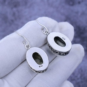 Boucles d'oreilles de style bohème plaqué argent sterling 925 à la mode pierre précieuse de Prehnite naturelle lunette en pierre naturelle approvisionnement d'anniversaire - Product Image 5