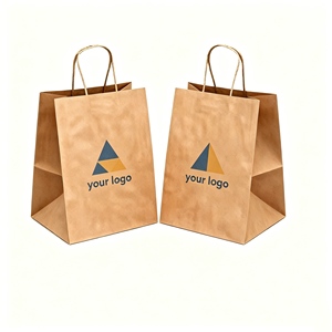 Sac en papier kraft brun imprimé sur toute la surface, personnalisé, petit MOQ, avec poignée, sac de shopping écologique recyclé - Product Image 1