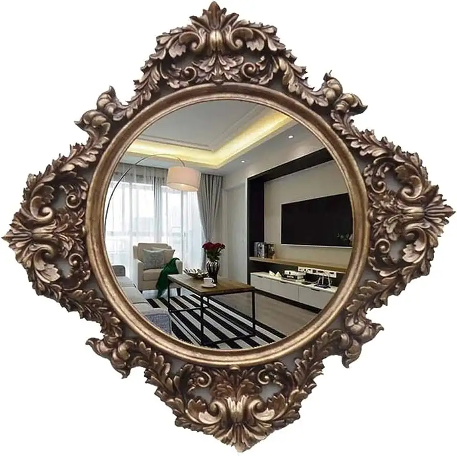 Hot Sale Antique Farmhouse Round Wooden Wall Mirror Pendurado Decorativo Janela Espelho Decoração Rústica Wall Mount Wood Framed Mirror