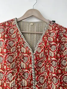 Indien fait à la main Vintage pêche Patchwork coton matelassé veste femmes Boho manteau réversible respirant unisexe nouveau Style - Product Image 4