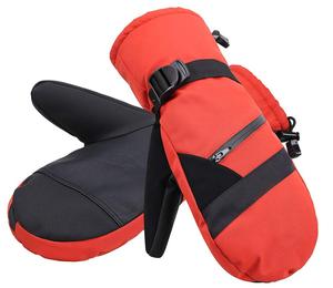 Guantes y Manoplas de Esquí de Cuero con Forro Impermeable para Clima Frío de Invierno, Combinación Rojo y Negro - Product Image 3