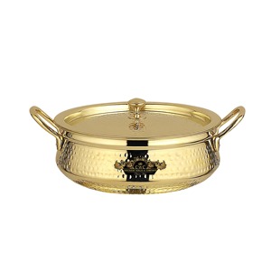 Hammered <b>Cooking</b> <b>Pot</b> Pure Brass <b>Cooking</b> <b>Pot</b> Hammered Polished 2 Liter Handi With Golden Brass Heavy Bottom Cookware Gold Plated - Product Image 2