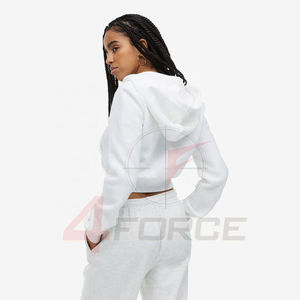 Sudadera con capucha de algodón de gran tamaño para mujer, Sudadera corta con cremallera de rizo francés, ropa de calle estampada con bordado desgastado - Product Image 4