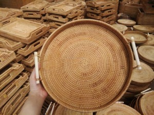 ถาดหวายทรงกลมทำด้วยมือถาดหวายแนววินเทจถาดหวายธรรมชาติปรับได้ถาดชาเบเกอรี่ผลไม้จากเวียดนาม - Product Image 3