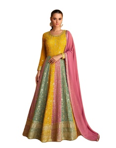 Bordado multicolor Trabajo de piso Estilo anarkali Boda y fiesta Especial Últimos diseños paquistaníes Salwar Kameez a precio mayorista - Product Image 2
