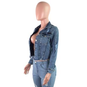 2024 Jean vestes femmes élégant bouton plaine Denim veste à manches longues bleu Denim veste femmes chemise - Product Image 4
