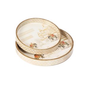 Bandejas Redondas de Madera para Servir, Diseños Clásicos Pichwai, Disponibles para Cocina y Vajilla, Artículo de Primera Calidad, Larga Duración - Product Image 1