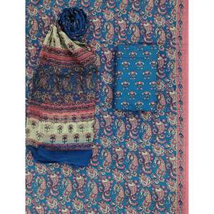 Tela india sin coser con estampado de bloques para Salwar Kameez y Saree, con Dupatta de Chiffon estilo pakistaní - Product Image 1
