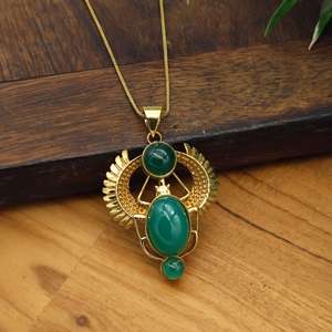 Collar de Escarabajo Dorado con Piedra Verde, Colgante de Estilo Egipcio, Joyería Vintage, Collar Bohemio con Piedras Preciosas - Product Image 1