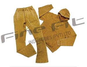 Survêtement deux pièces en coton personnalisé pour hommes avec pantalon de jogging évasé et sweat à capuche élégant tenue d'hiver pakistanaise - Product Image 1