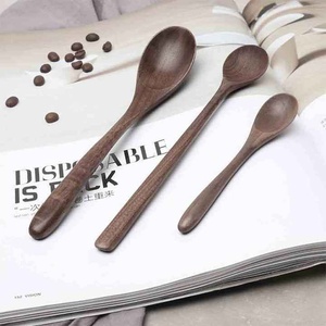 Ensemble de vaisselle en bois de noyer noir massif écologique Petites cuillères et fourchette de service à soupe de luxe pour dessert, café, thé - Product Image 2