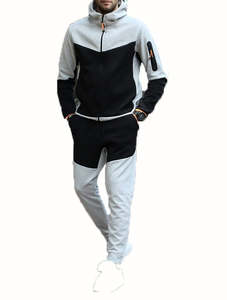 Vente en gros OEM Survêtement de gymnastique pour hommes Ensemble de survêtement en coton noir Costumes de jogging pour hommes Ensemble 2 pièces avec logo personnalisé - Product Image 5