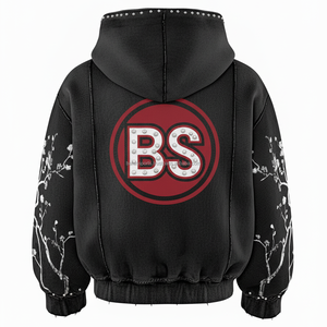 Sweat à capuche zippé en polaire lourde 460 GSM couleur noire intérieure douce avec panneau de manches florales logo strass personnalisé option sweats à capuche de base - Product Image 2