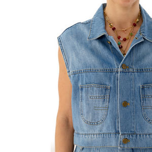Chaleco Corto Vaquero Azul Índigo para Mujer, al por Mayor, 100% Algodón, Lavado Vintage, Personalizable, con Botones al Frente - Product Image 3