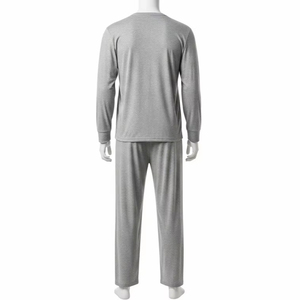 Ensemble de pyjama pour homme en coton mélangé doux et léger, respirant, en tricot teint en fil, confortable, pour dormir, se détendre, porter à la maison - Product Image 5
