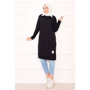 เสื้อทูนิคผ้าริบเนื้อนุ่มระบายอากาศดี สีดำ แต่งลายปัก สไตล์ลำลอง - Product Image 1