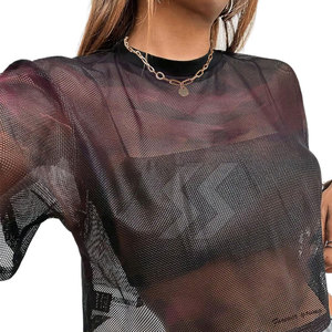 Algodón/Poliéster Mujeres Malla Boxy Camisetas Fábrica Precio al por mayor por encargo Mujeres Malla Boxy Camisetas - Product Image 6