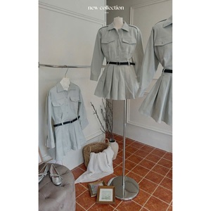Ensemble de robe en jean extensible avec ceinture, mélange de rayonne PA/PE, taille ajustée, anti-froissement, teinture unie, support d'échantillon OEM/ODM - Product Image 1