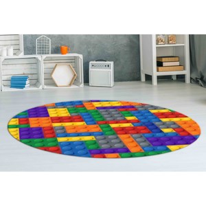 Colorful Building Blocks Round <b>Rug</b> - Playroom <b>Chenille</b> <b>Rug</b> - Product Image 5