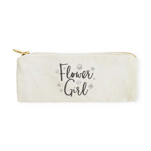 Portable Cotton Canvas Pencil <b>Case</b> and <b>Makeup</b> Organizer Bag Letter Pattern Travel Pouch with Zipper Closure for Flower Girls - Product Image 1