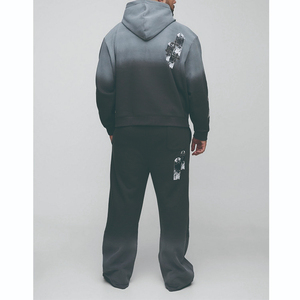 Ensemble de survêtement pour homme de haute qualité, imprimé surdimensionné, poche à capuche, jambe droite, ample, appliqué, lavage croisé, décontracté - Product Image 2