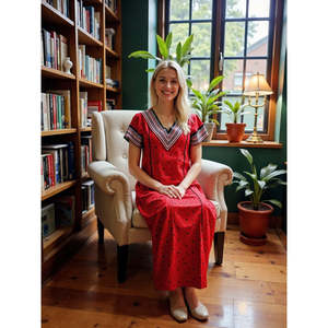 Robe de nuit longue décontractée en coton pour femme Evolve, en popeline tissée, avec poches latérales et manches courtes, douce et pleine longueur - Product Image 5