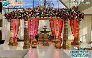 Maharani <b>Peacock</b> Carved Traditional Indian Wedding Mandap Designer Double Pole with <b>Chairs</b> for Event Decor Indian Decor Newyork - Product Image 2