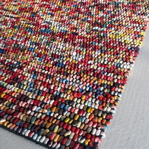 Tapis en feutre multicolore fait main, laine/coton, moderne, abstrait, écologique, antidérapant, adapté aux animaux domestiques, antibactérien, extra épais, bas - Product Image 5