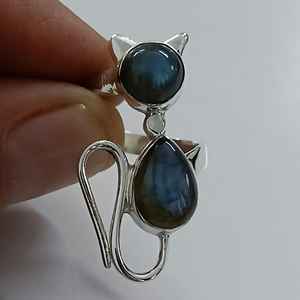 925 Sterling Silver Labradorite <b>Ring</b> Handmade Dual Gemstone <b>Statement</b> Promise Cat Jewelry Gift Licensed Private Brand - Product Image 1
