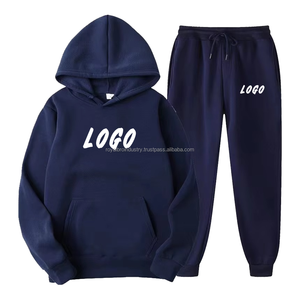Survêtement d'hiver solide à capuche et à cordon pour hommes Vente en gros de survêtements vierges à col polo uni Ensemble de jogging deux pièces - Product Image 3